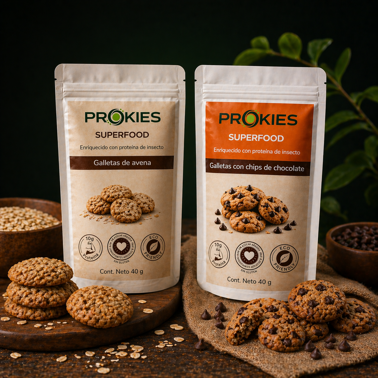 Productos PROKIES — Galletas de avena y Galletas con chips de chocolate